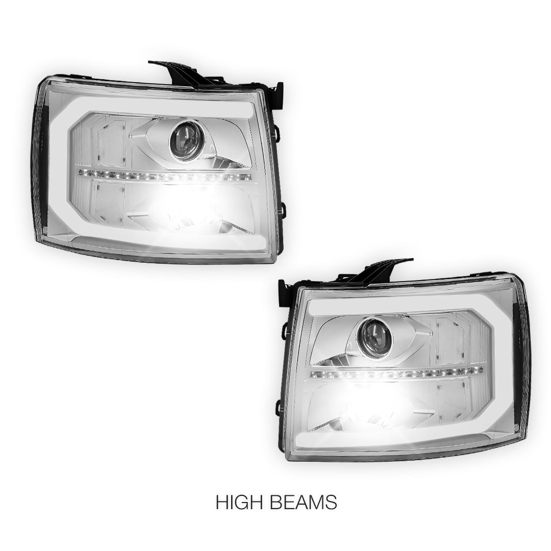 Chevrolet Silverado 1500 LS / LT / LTZ (2007 - 2013) LED DRL Bar + Sequential Signal Projector Headlights LH + RH