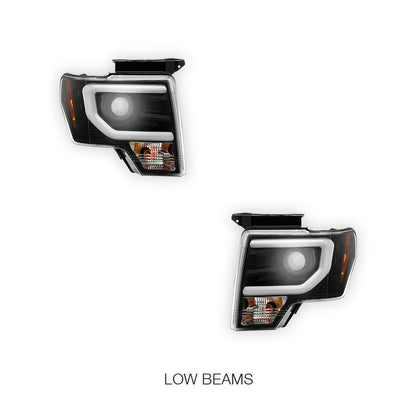 Ford F-150 (2013 - 2014) LED Tube DRL HID/Xenon Black Projector Headlights LH + RH