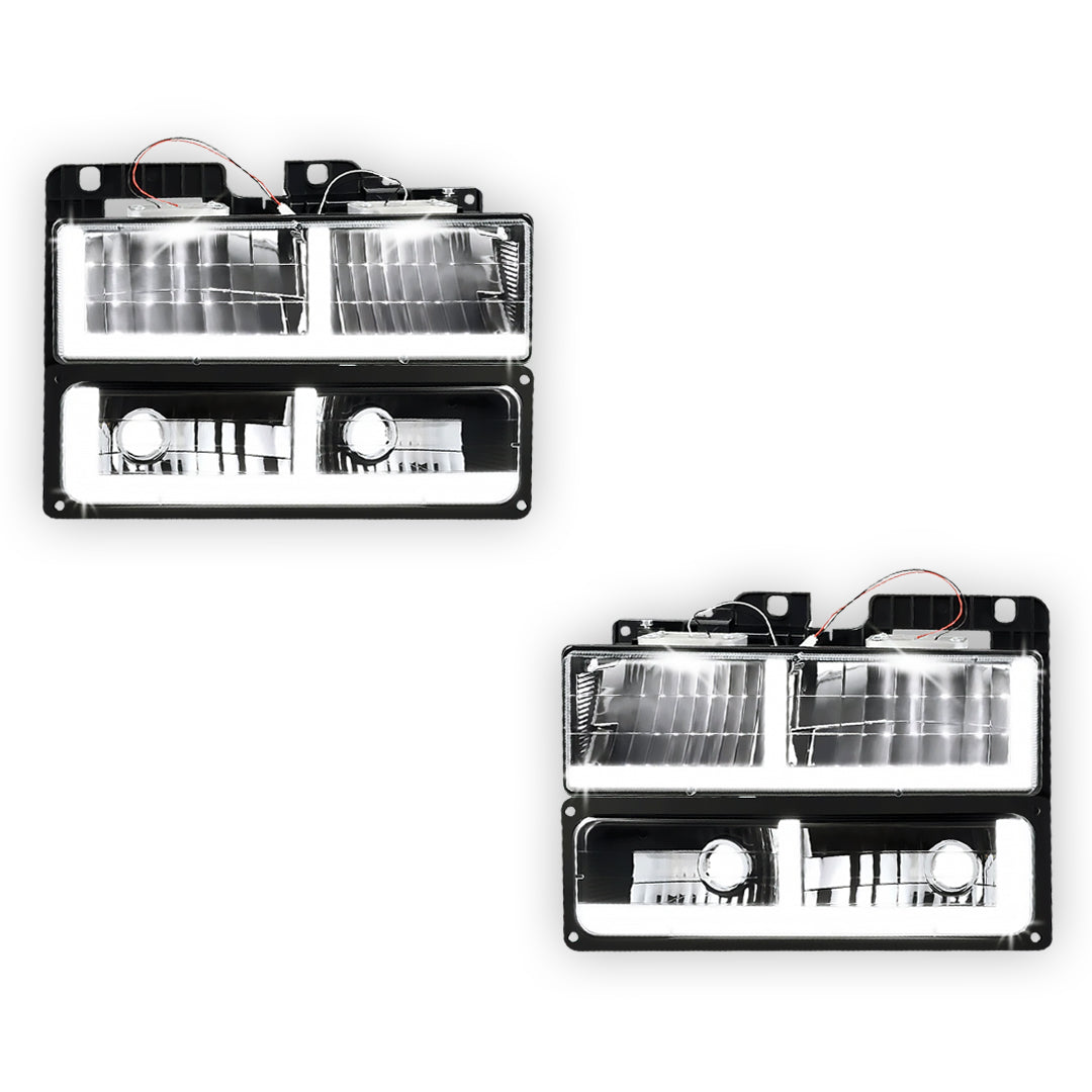 GMC C1500 Sierra / SLE / SLT (1988 - 1999) F-LED DRL Replacement Headlights LH + RH