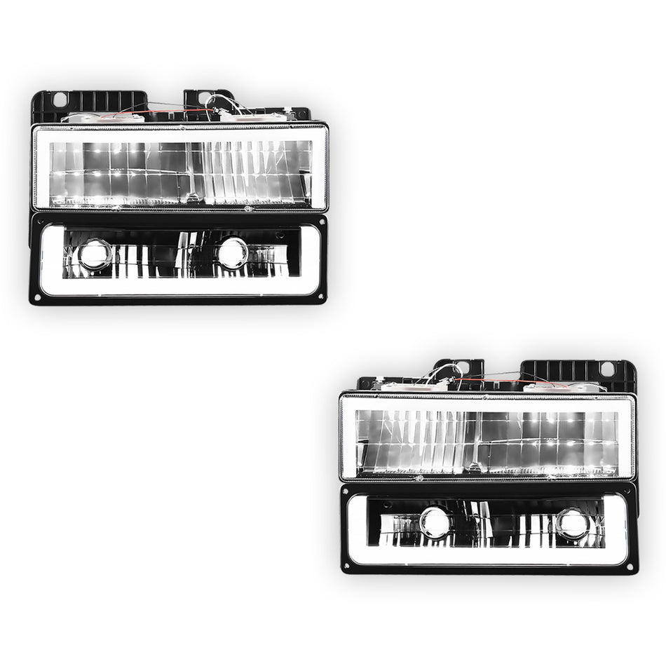 GMC C1500 Sierra / SLE / SLT (1988 - 1999) Square-LED DRL Replacement Headlights LH + RH
