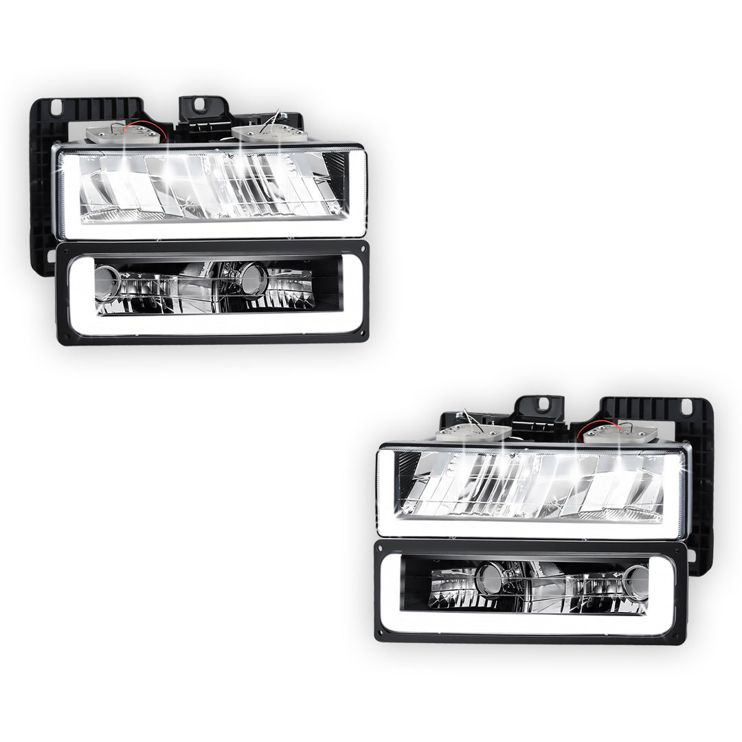 GMC C1500 Sierra / SLE / SLT (1988 - 1999) U-LED DRL Replacement Headlights LH + RH