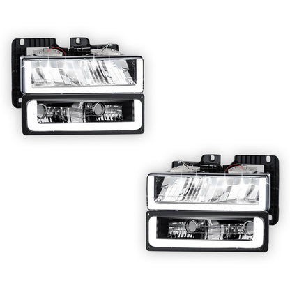 GMC C1500 Sierra / SLE / SLT (1988 - 1999) U-LED DRL Replacement Headlights LH + RH