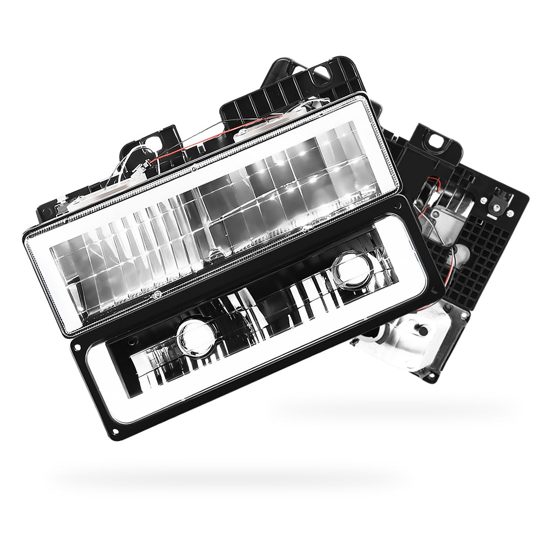 GMC C1500 Suburban SLE / SLT (1992 - 1993) Square-LED DRL Replacement Headlights LH + RH