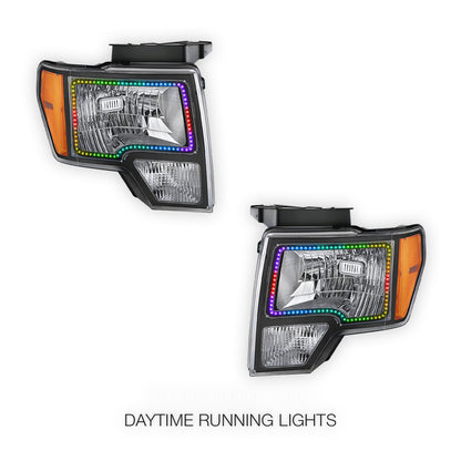 Ford F-150 (2009 - 2014) RGB LED Halo Ring DRL Headlights LH + RH