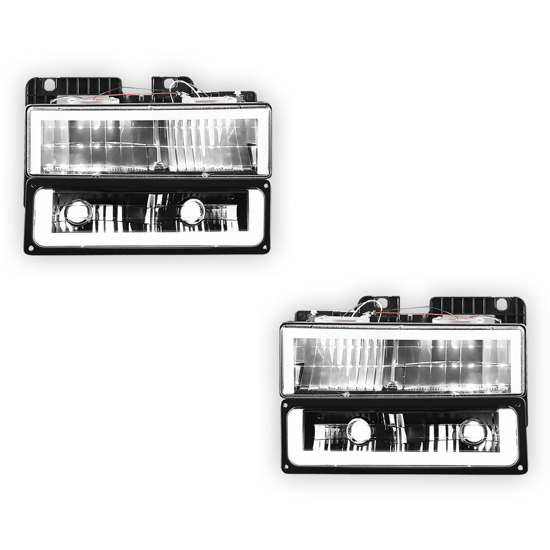 GMC C2500 SLE / SLT (1988 - 1993) Square-LED DRL Replacement Headlights LH + RH