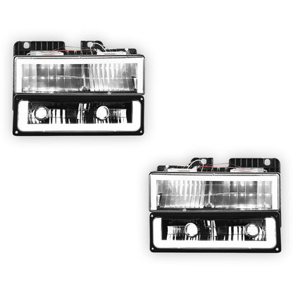 GMC C2500 Suburban SLE / SLT (1992 - 1999) Square-LED DRL Replacement Headlights LH + RH