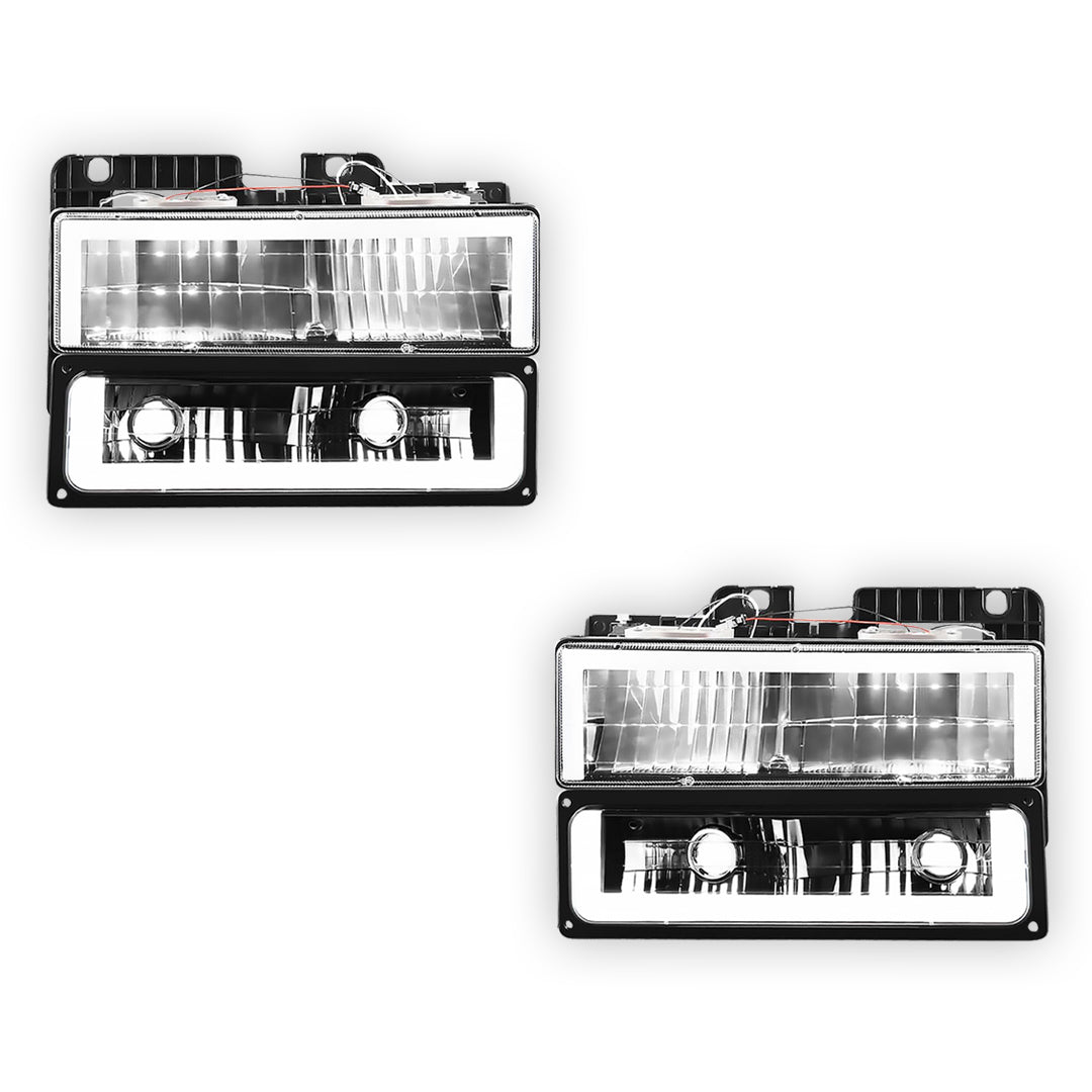 GMC C3500 SLE / SLT (1988 - 2000) Square-LED DRL Replacement Headlights LH + RH