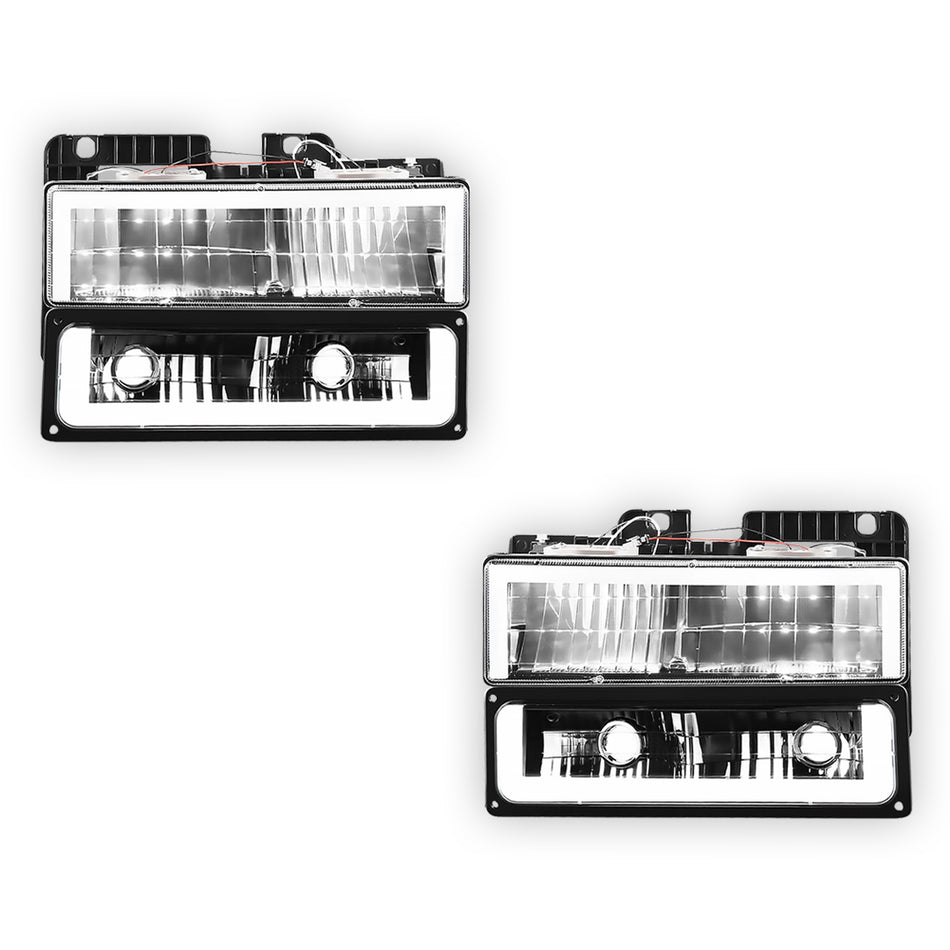 GMC C3500 SLE / SLT (1988 - 2000) Square-LED DRL Replacement Headlights LH + RH