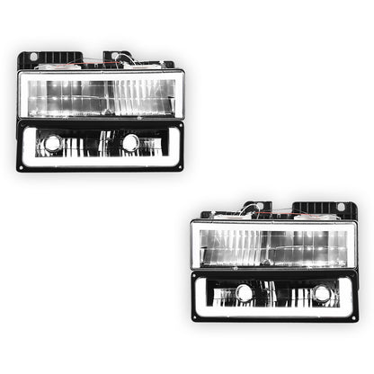 GMC K1500 SLE / SLT (1988 - 1999) Square-LED DRL Replacement Headlights LH + RH