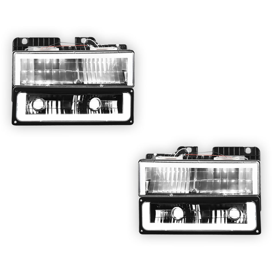 GMC K1500 SLE / SLT (1988 - 1999) Square-LED DRL Replacement Headlights LH + RH
