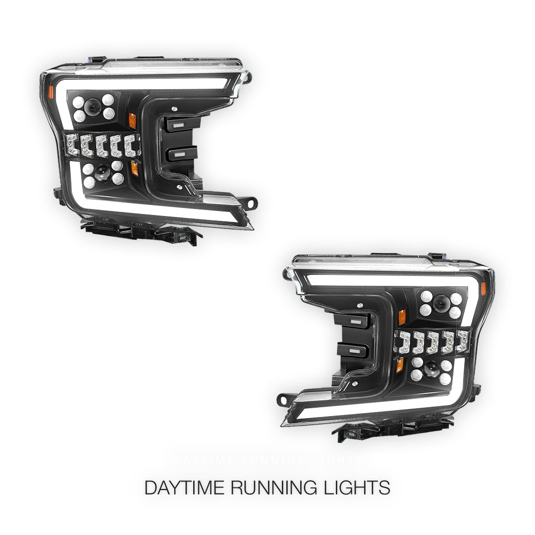 Ford F-150 (2018 - 2020) Full LED DRL Sequential Projector Headlights LH + RH
