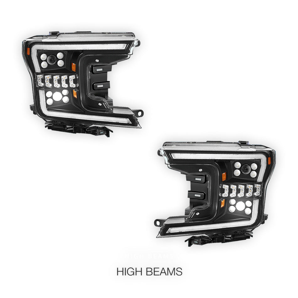 Ford F-150 (2018 - 2020) Full LED DRL Sequential Projector Headlights LH + RH
