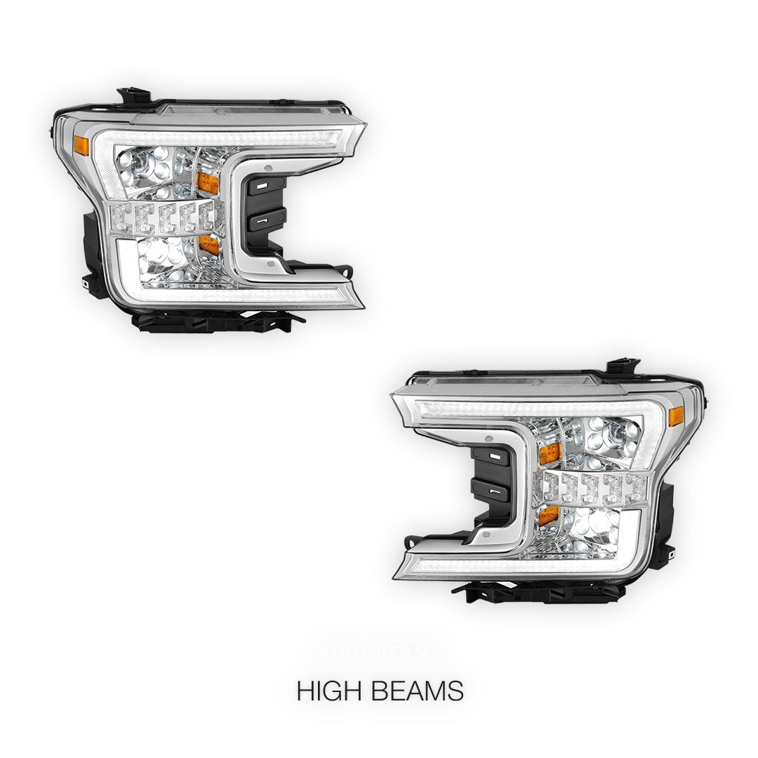 Ford F-150 (2018 - 2020) Full LED Sequential Start-Up LED DRL Switchback Projector Headlights LH + RH