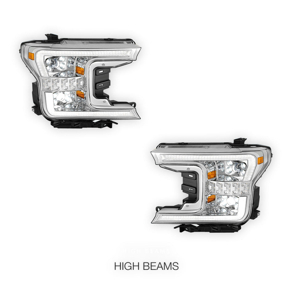 Ford F-150 (2018 - 2020) Full LED Sequential Start-Up LED DRL Switchback Projector Headlights LH + RH