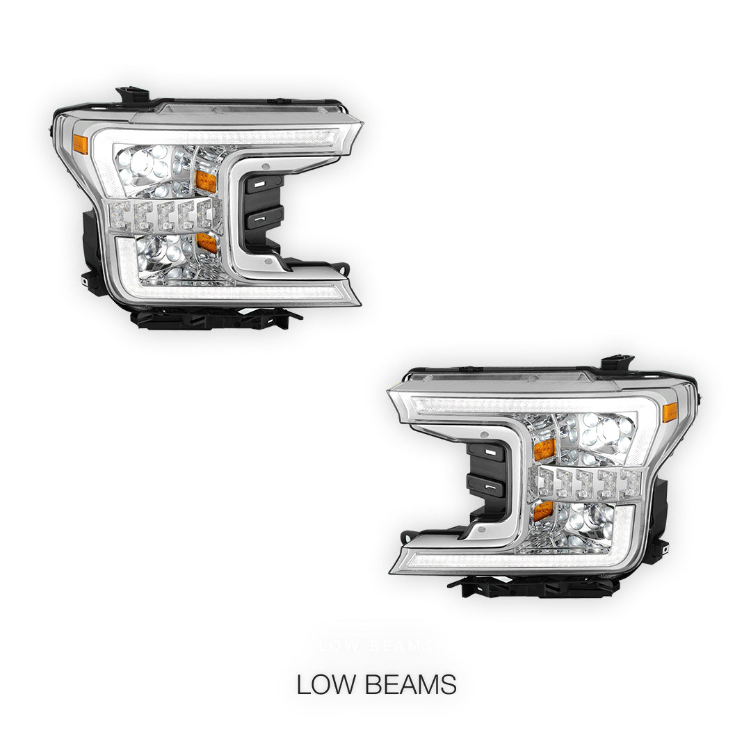 Ford F-150 (2018 - 2020) Full LED Sequential Start-Up LED DRL Switchback Projector Headlights LH + RH