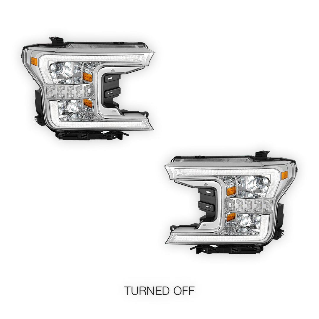 Ford F-150 (2018 - 2020) Full LED Sequential Start-Up LED DRL Switchback Projector Headlights LH + RH