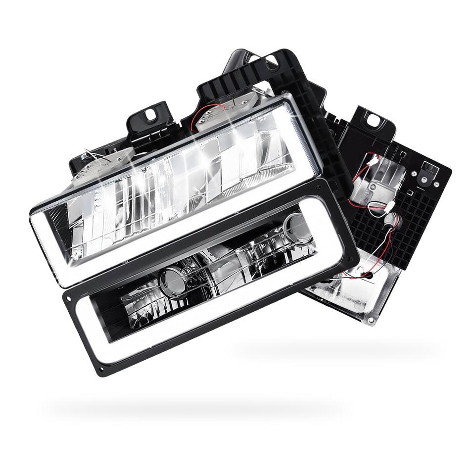 GMC K2500 Suburban SLE / SLT (1992 - 1993) U-LED DRL Replacement Headlights LH + RH