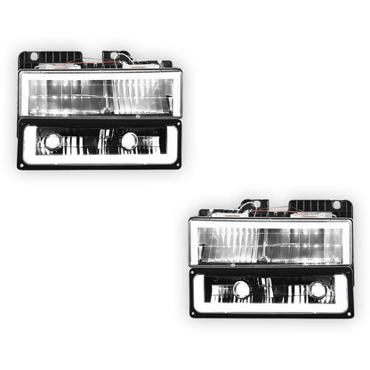 GMC K3500 SLE / SLT (1988 - 2000) Square-LED DRL Replacement Headlights LH + RH