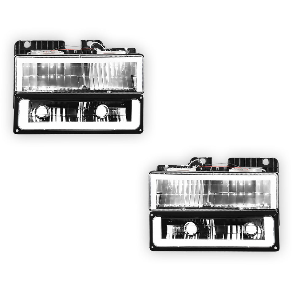 GMC K3500 SLE / SLT (1988 - 2000) Square-LED DRL Replacement Headlights LH + RH