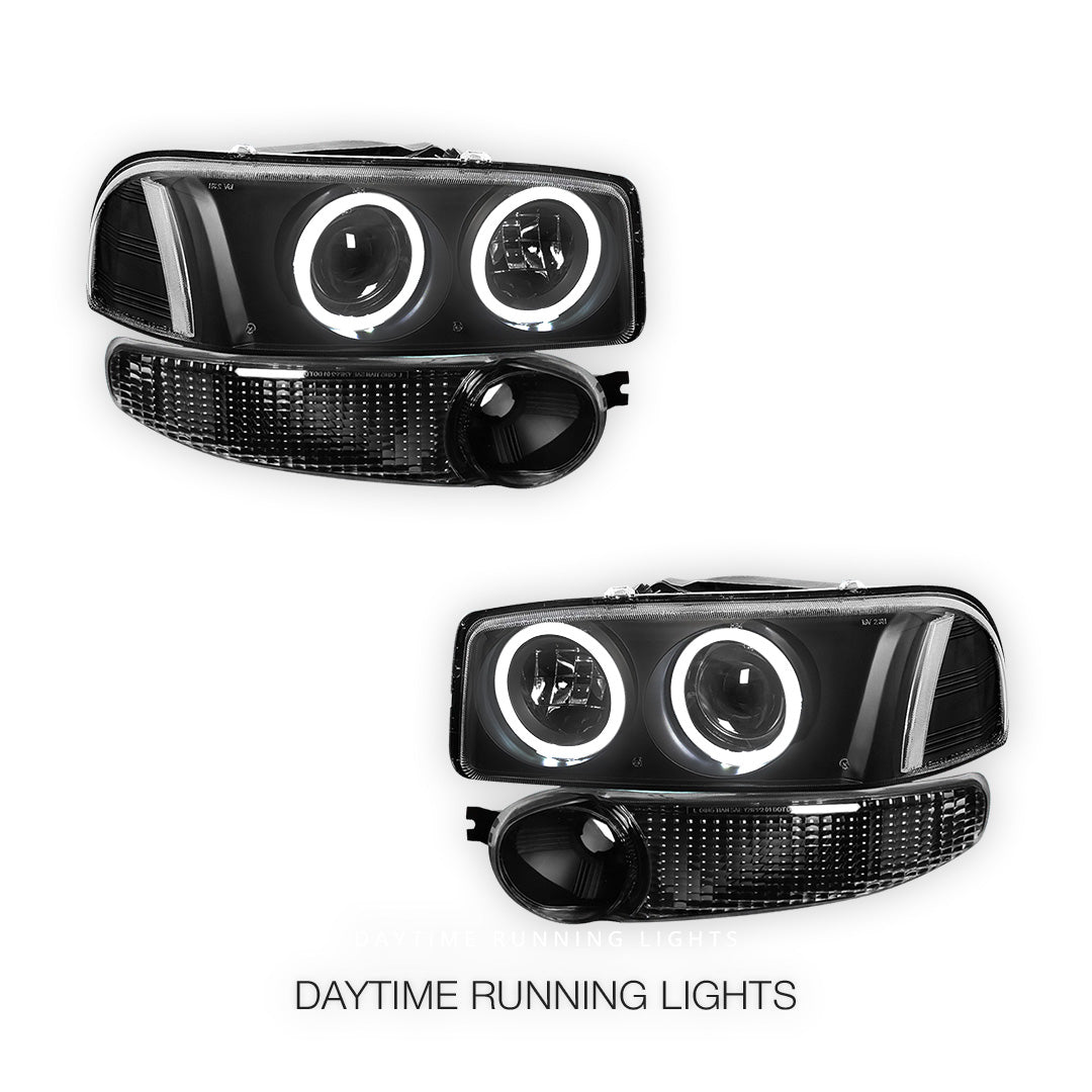 GMC Sierra 1500 Denali (2002 - 2006) Black Dual Halo Projector Headlights LH + RH