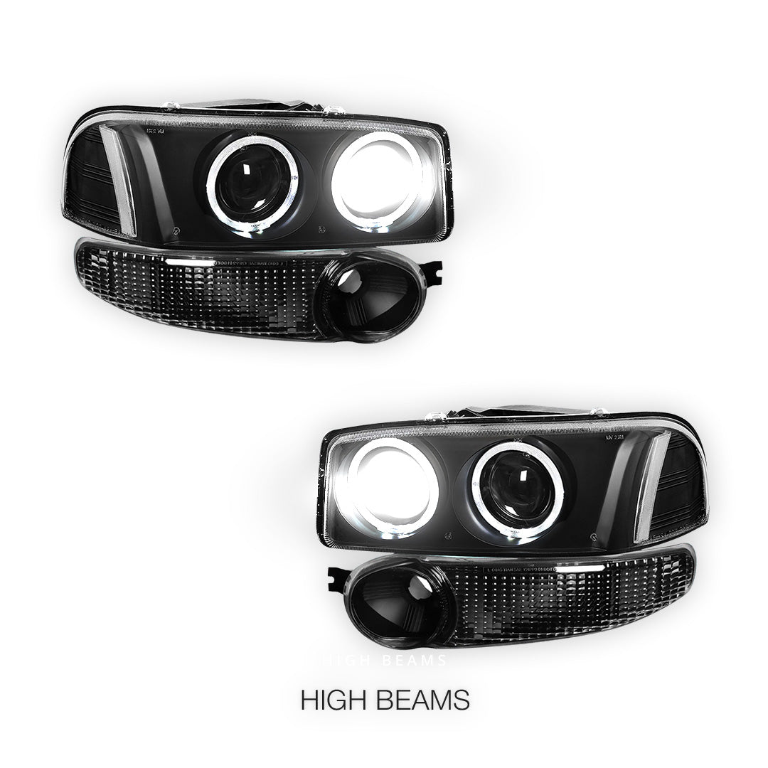 GMC Sierra 1500 Denali (2002 - 2006) Black Dual Halo Projector Headlights LH + RH