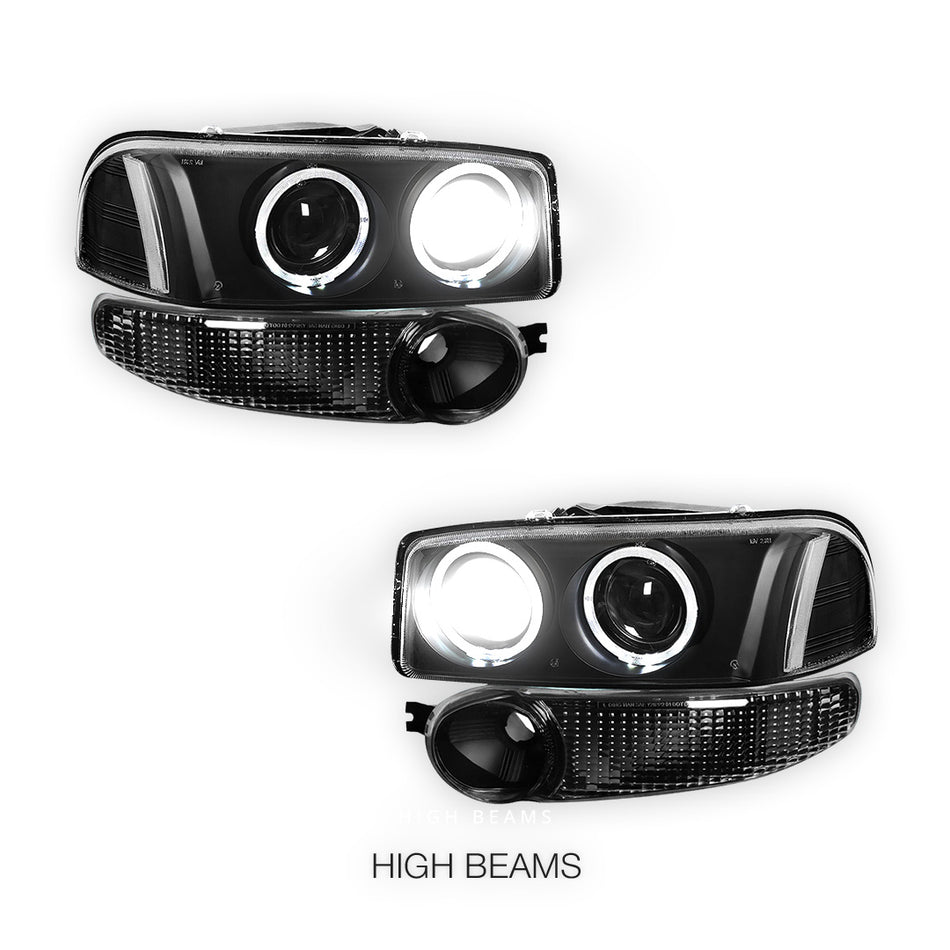 GMC Sierra 1500 Denali (2002 - 2006) Black Dual Halo Projector Headlights LH + RH