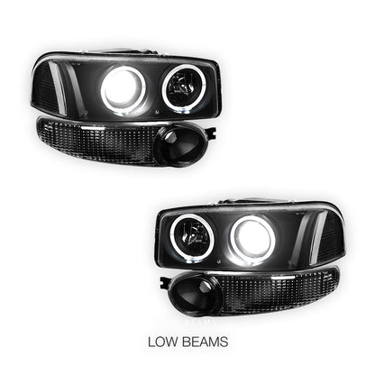 GMC Sierra 1500 Denali (2002 - 2006) Black Dual Halo Projector Headlights LH + RH