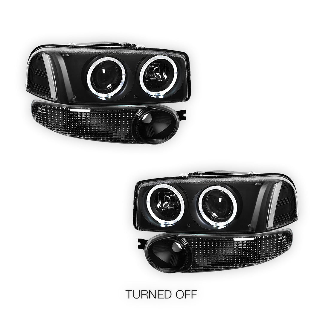 GMC Sierra 1500 Denali (2002 - 2006) Black Dual Halo Projector Headlights LH + RH