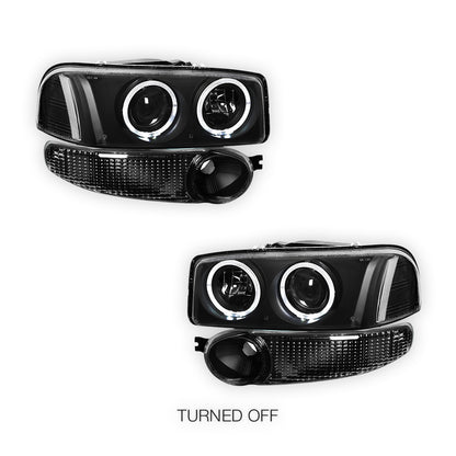 GMC Sierra 1500 Denali (2002 - 2006) Black Dual Halo Projector Headlights LH + RH