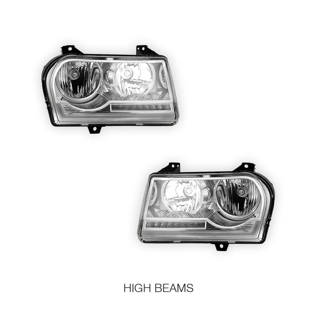 Chrysler 300 (2005 - 2010) Sequential LED DRL Signal Chrome Halogen Headlights LH + RH