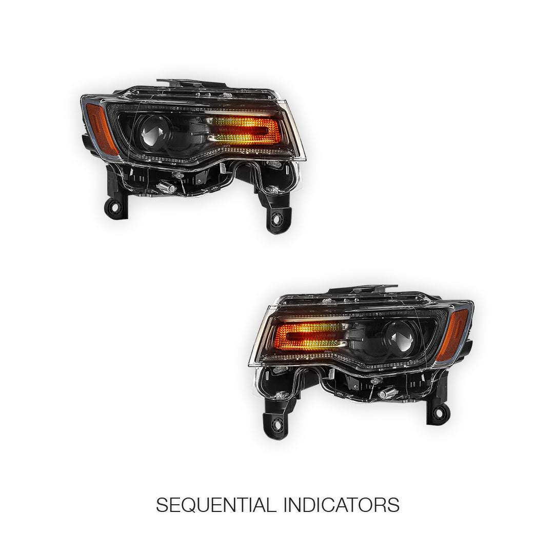 Jeep Grand Cherokee (2014 - 2022) Sequential Full LED Black Projector Headlights LH + RH
