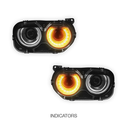 Dodge Challenger (2015 - 2023) LED DRL Halogen Black Replacement Headlights LH + RH