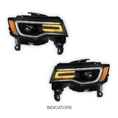 Jeep Grand Cherokee (2017 - 2021) Halogen LED Tube Projector Headlights LH + RH