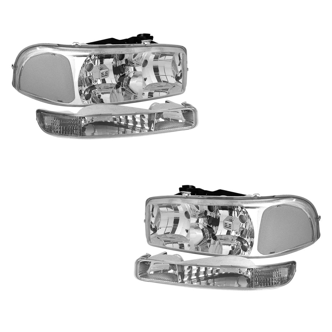 GMC Yukon XL 1500 SLE / SLT (2000 - 2006) Replacement Headlights and Bumper Lights LH + RH