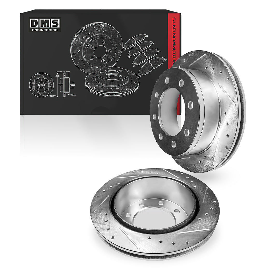 Ford F-250 Super Duty (1999 - 2004) Front and Rear Drilled and Slotted Brake Rotors and Brake Pads LH + RH