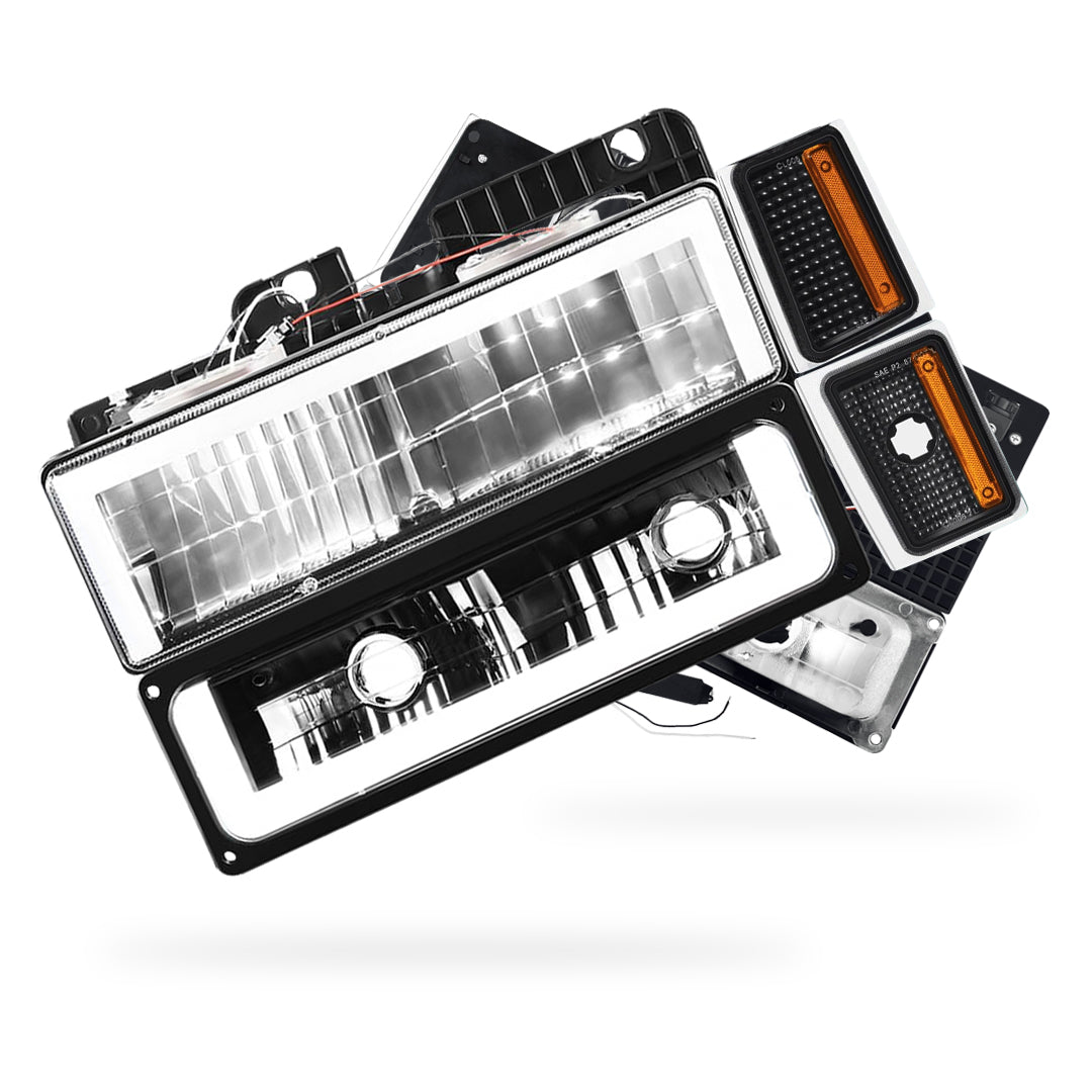 Chevrolet C2500 Suburban Silverado (1992 - 1993) Square-LED DRL Replacement Headlights LH + RH