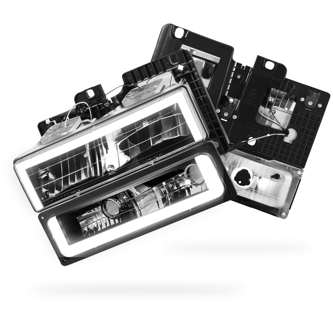Chevrolet K1500 Cheyenne / Scottsdale / Silverado (1988 - 1999) Square-LED DRL Replacement Headlights LH + RH