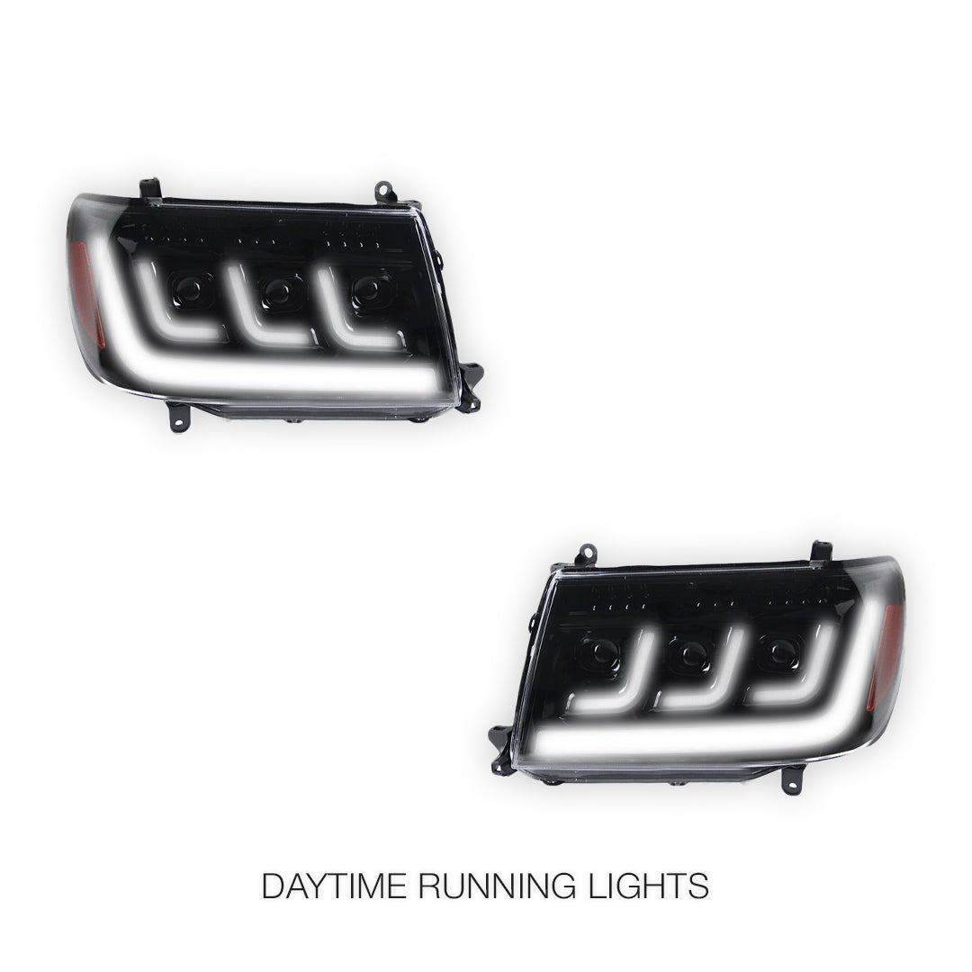 Toyota LandCruiser FZJ100 / UZJ100 (2006 - 2007) LED DRL Chrome Projector Headlights LH + RH