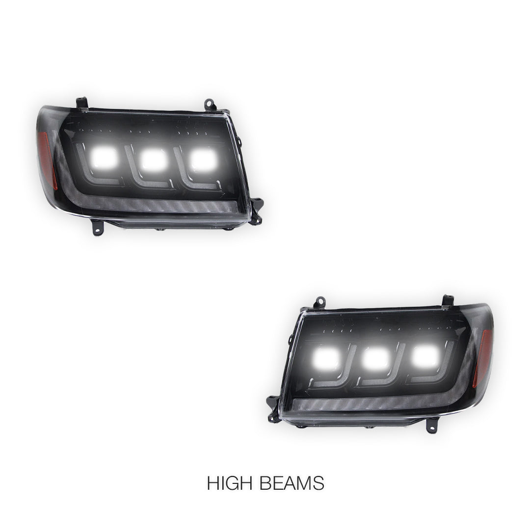 Toyota LandCruiser FZJ100 / UZJ100 (2006 - 2007) LED DRL Chrome Projector Headlights LH + RH