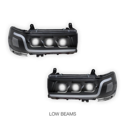Toyota LandCruiser LC80 / FJ80 (1990 - 1998) Sequential LED DRL Black Projector Headlights LH + RH