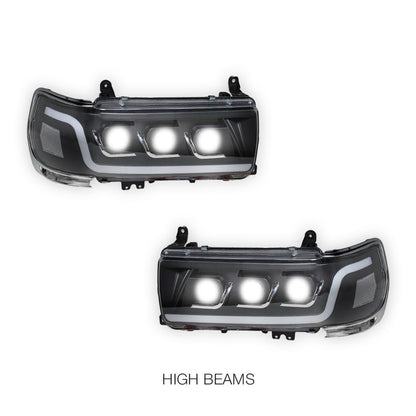 Toyota LandCruiser LC80 / FJ80 (1990 - 1998) Sequential LED DRL Black Projector Headlights LH + RH