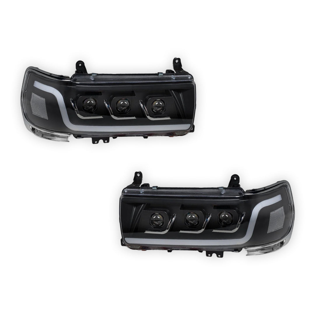 Toyota LandCruiser LC80 / FJ80 (1990 - 1998) Sequential LED DRL Black Projector Headlights LH + RH