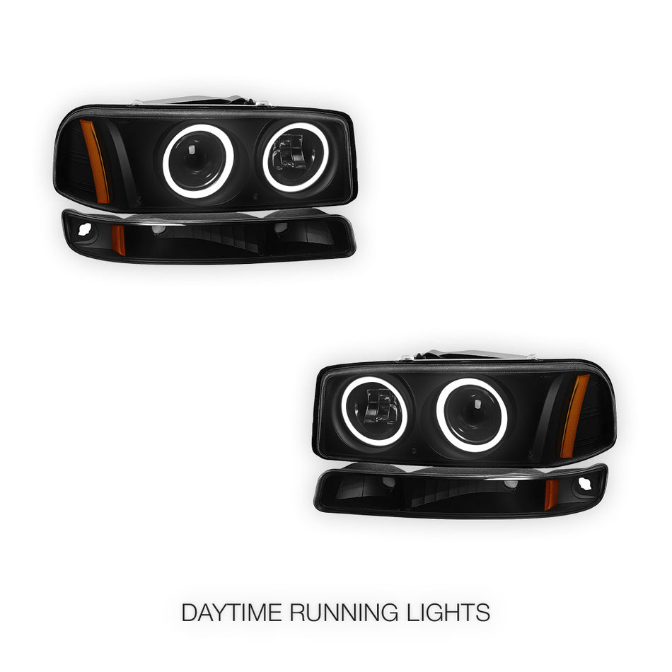 GMC Sierra 1500 Classic Denali (2007) Black Dual Halo Projector Headlights LH + RH