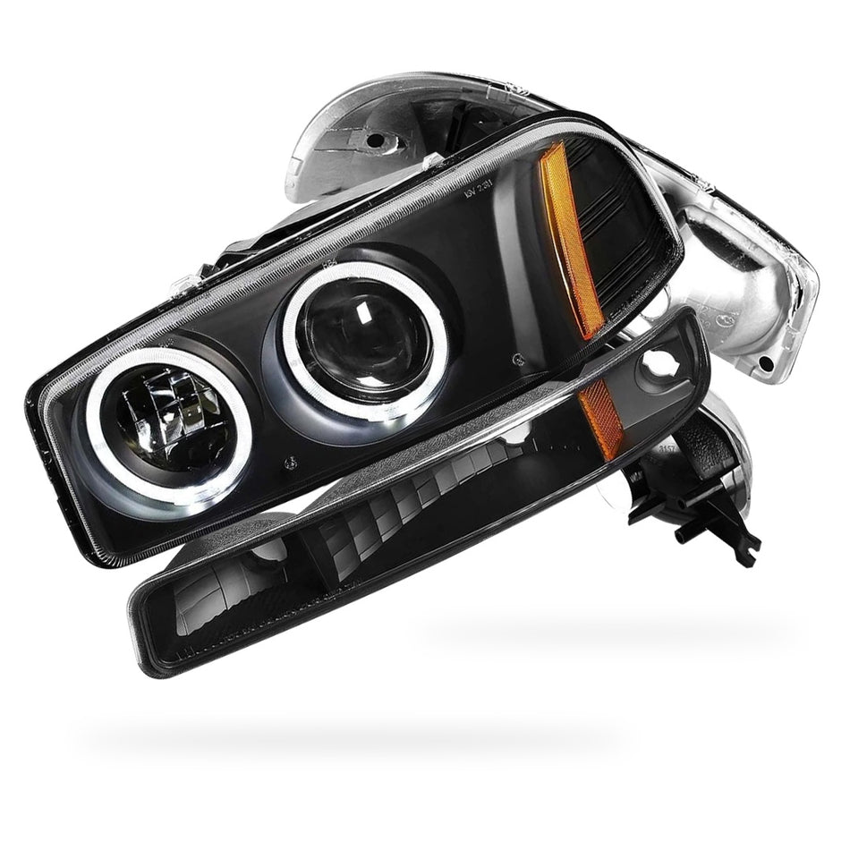 GMC Sierra 1500 Classic Denali (2007) Black Dual Halo Projector Headlights LH + RH