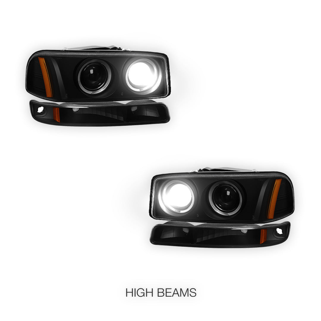 GMC Sierra 1500 Classic Denali (2007) Black Dual Halo Projector Headlights LH + RH