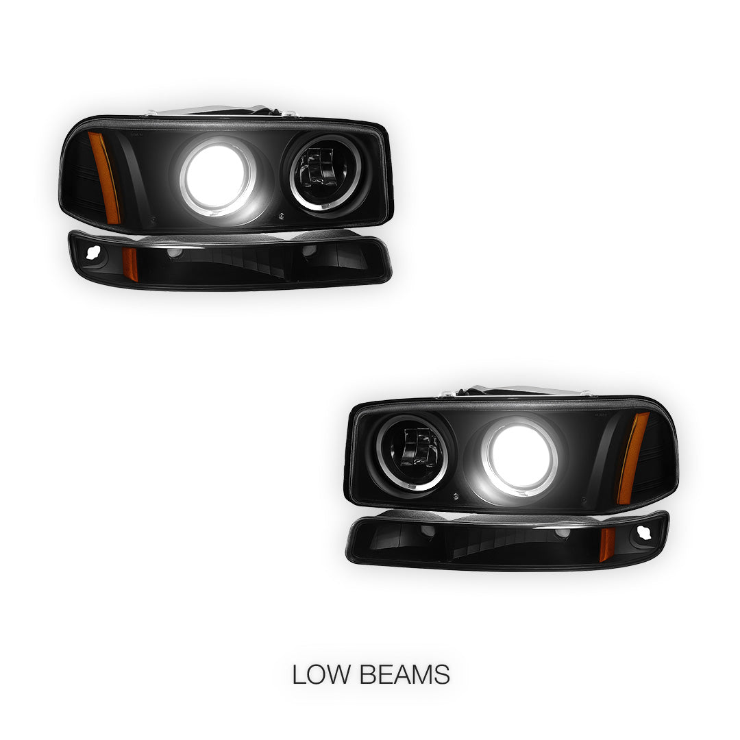 GMC Sierra 1500 Classic Denali (2007) Black Dual Halo Projector Headlights LH + RH