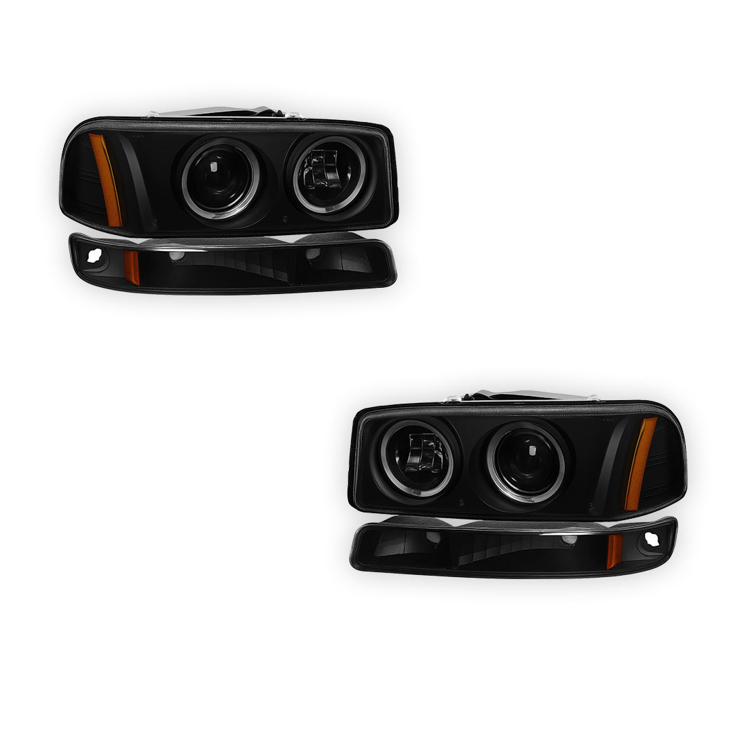 GMC Sierra 1500 Classic Denali (2007) Black Dual Halo Projector Headlights LH + RH