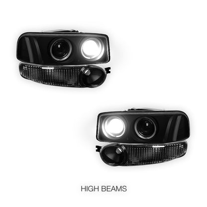 GMC Sierra 1500 Classic Denali (2007) Black Dual Halo Projector Headlights LH + RH