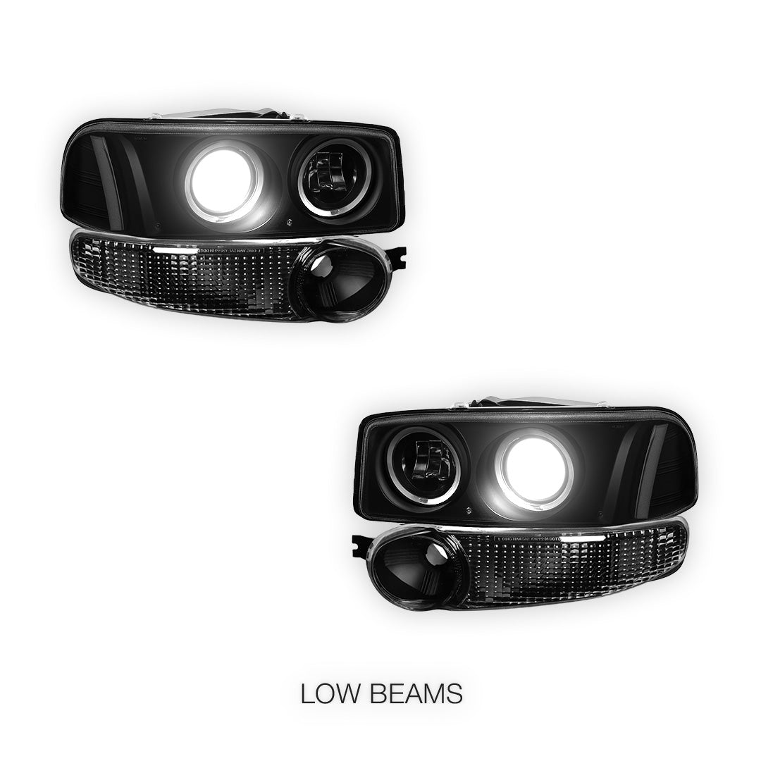 GMC Sierra 1500 Classic Denali (2007) Black Dual Halo Projector Headlights LH + RH