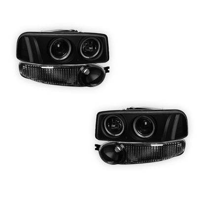 GMC Sierra 1500 Classic Denali (2007) Black Dual Halo Projector Headlights LH + RH